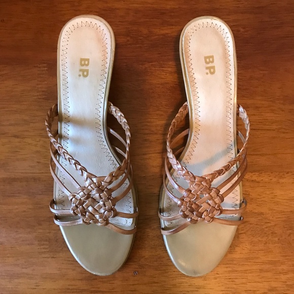 BP Tan Brown Leather Wedge Sandals Size 8.5 - Picture 3 of 13